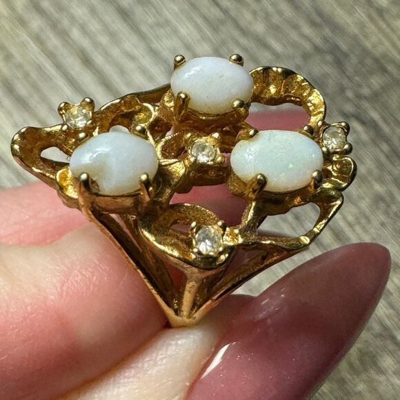 18k Gold Plated Opal Cluster Ring - Picture 8 of 12